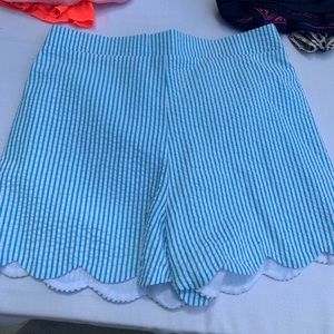 Blue & White Striped Shorts with Scallop Bottom